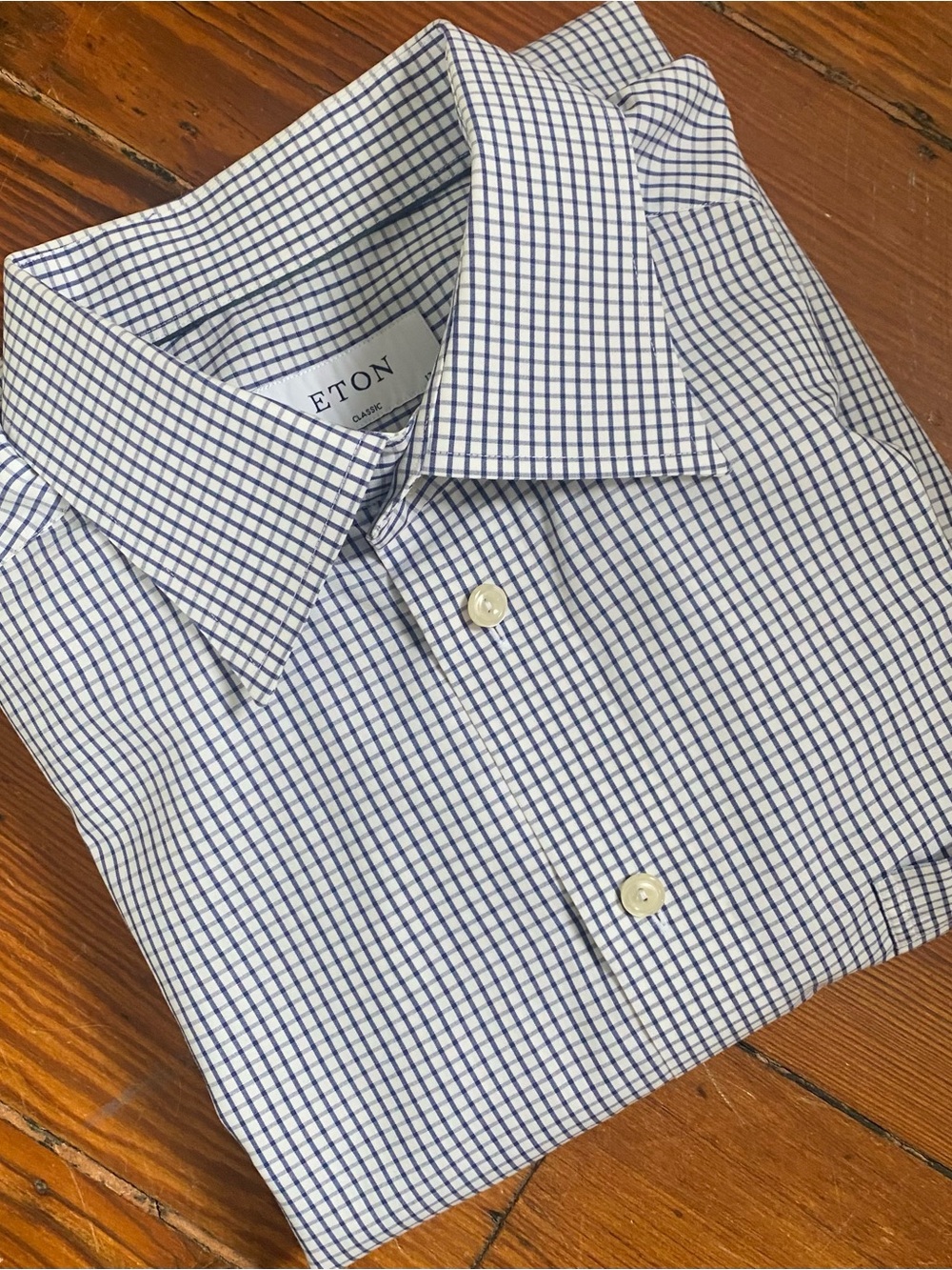 Eton Classic Blue & White Check Dress Shirt 17/43 Luxury Cotton, XL